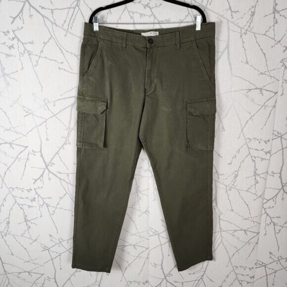 Selected Homme Army Green Organic Cotton Stretch Cargo Trousers - Picture 1 of 9